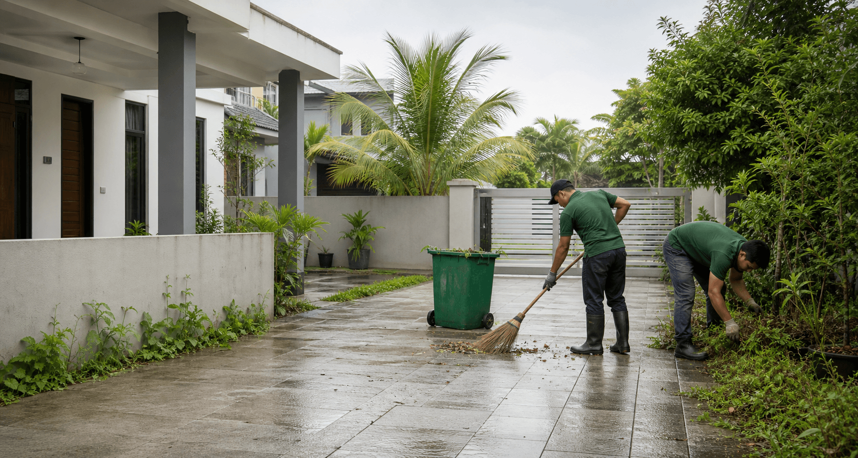 Rajin Team outdoor cleaning crew at a residential property